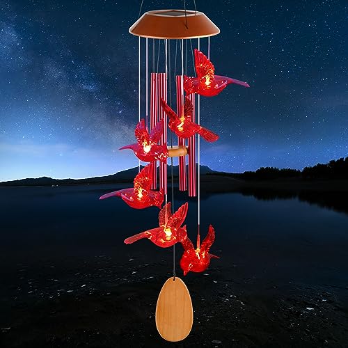 Cardinals Decorative Mobiles Gifts, Solar Cardinals Wind Chimes, Gifts for Mom, Women, Grandma, Garden Courtyard Lawn Decoration, Thanksgiving Gift, Decor Gift for Christmas and New Year