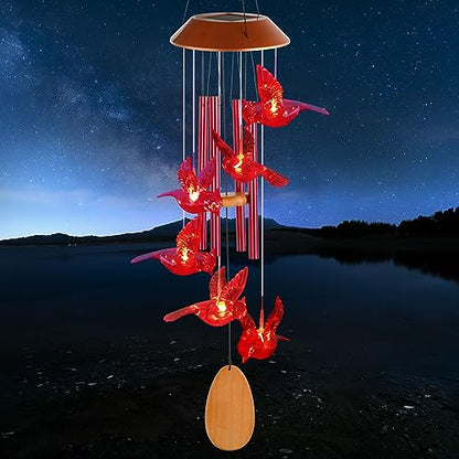 Cardinals Decorative Mobiles Gifts, Solar Cardinals Wind Chimes, Gifts for Mom, Women, Grandma, Garden Courtyard Lawn Decoration, Thanksgiving Gift, Decor Gift for Christmas and New Year
