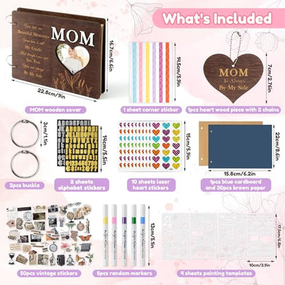 CY2SIDE Mom Memorial Gifts Photo Album – 110PCS In Loving Memory of Mom Wooden Scrapbook Kit Sympathy Gift for Loss of Mother, Bereavement Keepsake Grief Journal for Mother’s Day & Grieving Family - style: Memorial Mom