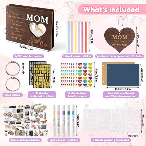 CY2SIDE Mom Memorial Gifts Photo Album – 110PCS In Loving Memory of Mom Wooden Scrapbook Kit Sympathy Gift for Loss of Mother, Bereavement Keepsake Grief Journal for Mother’s Day & Grieving Family - style: Memorial Mom