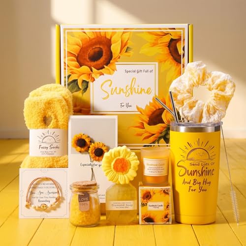 Get Well Soon Gift Baskets for Women,Self Care Gift Package Box, Birthday,Spa & Sympathy Care Package Gifts Set for Mom, Wife, Girlfriend, Sister & Friends - color: Sunflower