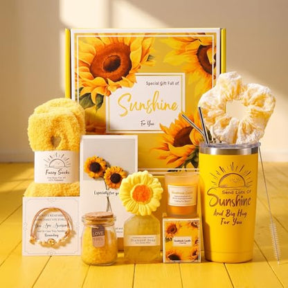 Get Well Soon Gift Baskets for Women,Self Care Gift Package Box, Birthday,Spa & Sympathy Care Package Gifts Set for Mom, Wife, Girlfriend, Sister & Friends - color: Sunflower