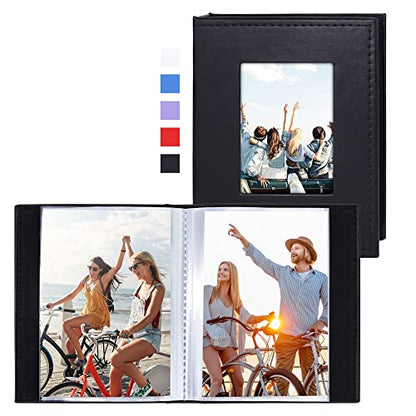 Vienrose Small Photo Album 4x6 Holds 52 Photos, 2 Pack Mini Leather Photo Album with Cover Window, Acid-Free Baby Picture Album for Wedding, Family, Travel & Gift Keepsake, Black - color: Black, size: 26 Pockets