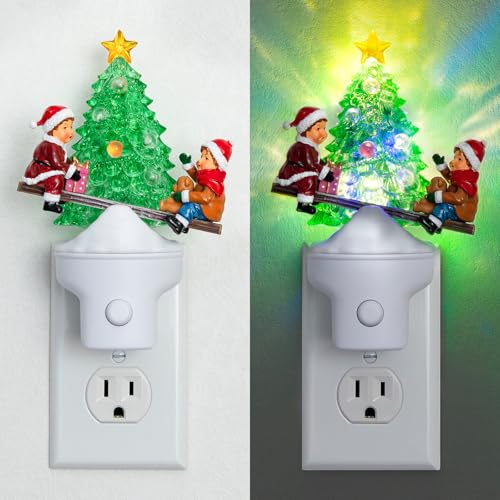 Christmas Night Light with Near-silent Electric Seesaw, Plug-in Wall Light with dynamic color-changing LEDs, Vintage Christmas Decorations for Home, Bedroom, Bathroom, Holiday Gifts Includes Gift Box - color: Seesaw Christmas Tree
