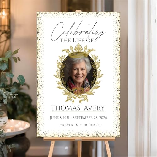 Gold Funeral Welcome Sign, Celebration of Life Welcome Sign, in Loving Memory Sign, Celebration of Life, Celebration of Life Sign, Memorial Sign with Photo,Funeral Welcome Signs &5 - color: Version #18