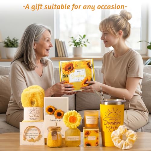 Get Well Soon Gift Baskets for Women,Self Care Gift Package Box, Birthday,Spa & Sympathy Care Package Gifts Set for Mom, Wife, Girlfriend, Sister & Friends - color: Sunflower