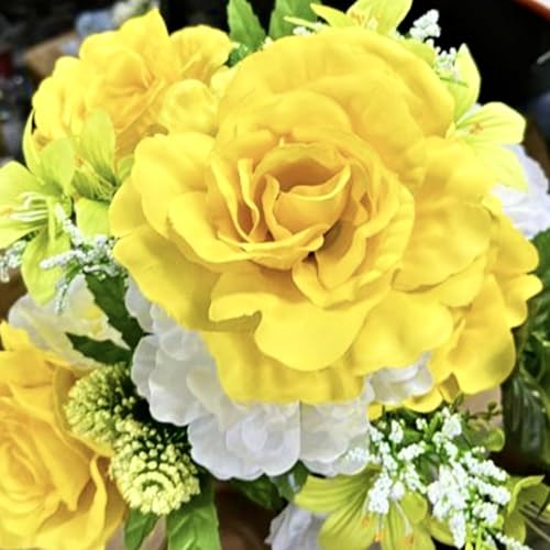 Cemetery Flowers for Grave 2pcs Artificial Yellow Rose for Outdoors - color: Yellow White-2pcs