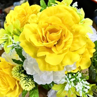 Cemetery Flowers for Grave 2pcs Artificial Yellow Rose for Outdoors - color: Yellow White-2pcs
