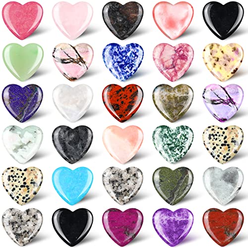 Nuenen 30 Pcs Heart Worry Stones Crystals, 1.2 Inch Healing Crystal - color: Classic Color, size: 1.2 Inch