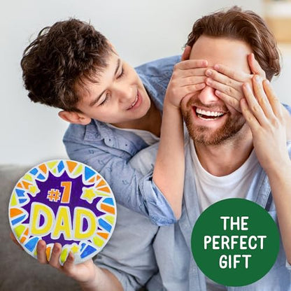 Creative Roots Paint Your Own Stepping Stone Kit, #1 Dad | DIY Garden Stepping Stone Activity, Arts and Crafts Project for Kids, Includes Pre-Cast Ceramic and Paints - style: #1 Dad