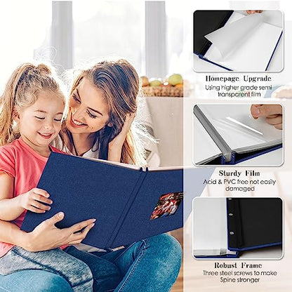 Spbapr Large Photo Album Self Adhesive Linen cover DIY Magnetic Scrapbook album with A Metal Pen Hold 3x5 4x6 5x7 6x8 8x10 Pictures 11"x10.6"60pages - color: Blue, size: 11''x10.6''60pages