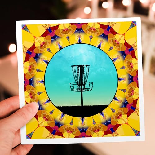 3dRose Disc Golf Abstract Basket - colorful mandala frisbee disc golf design 1 Greeting Card with envelope