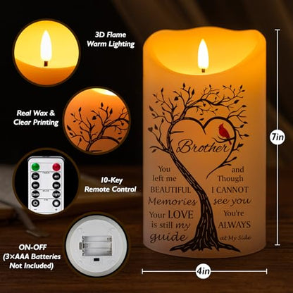 Flameless Memorial Candle, Real Wax LED Light with Remote Sympathy Bereavement Gifts for Loss of Loved One Sympathy Candles for Loss of Brother Remembrance Gifts (4" x 7") - color: Brother