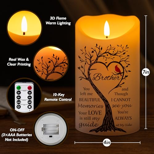 Flameless Memorial Candle, Real Wax LED Light with Remote Sympathy Bereavement Gifts for Loss of Loved One Sympathy Candles for Loss of Brother Remembrance Gifts (4" x 7") - color: Brother