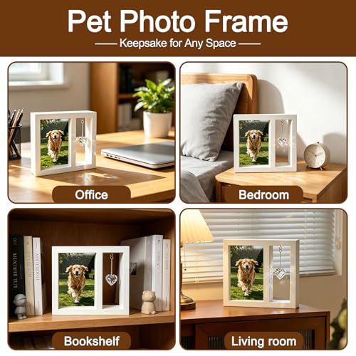Pet Memorial Gifts for Dogs-4x6 Wooden Photo Frame with Crystal Heart Suncatcher, Loss of Dog Sympathy Gift, Pet Memorial Picture Frame Keepsake for Dogs That Passed