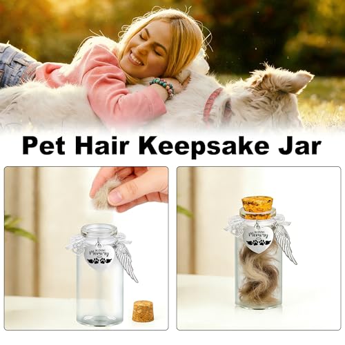 Gredstar Pet Memorial Glass Jar, Round Pet Fur Keepsake Bottle | 2 Glass Bottles Included, Round Glass Design, Cork Stopper, Paw Print Detail, Fur Hair Ashes Storage, Memorial Display