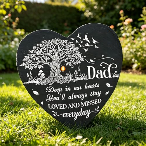 Garden Memorial Stones for Loved Ones Outside Memorial Garden Plaque with Bracket Garden Slate Stone Sympathy Gifts for Loss of Dad 7.87inch (Dad-A) - color: Dad-a