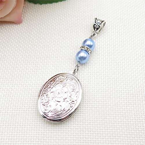 IDLAN Locket for Bouquet Charm Memorial Wedding Gift Bride Pendant Photo Keepsake Something Blue - style: Oval Locket