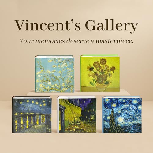 Van Gogh Café Terrace at Night Photo Album 4x6 with Writing Space 200 Pockets, Slow Living Memory Book for Art Lovers -Kuword - color: Gold