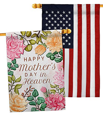 Mother In Heaven House Flag - Pack Family Mother's Day Mom Mama Grandma Love Flowers Parent Sibling Relatives Grandparent USA Embroidery - Banner Small Garden Yard Gift Double-Sided Made 28 X 40 - color: In Memorial Gifts Made In USA