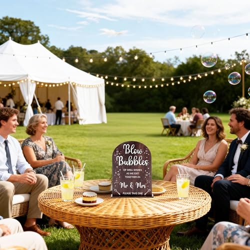 Wood Blow Bubbles Sign Modern Calligraphy for Wedding Ceremony | Modern Calligraphy, Rustic Wooden, Table Top, Wedding Reception and Event Party - color: Brown-Blow Bubbles