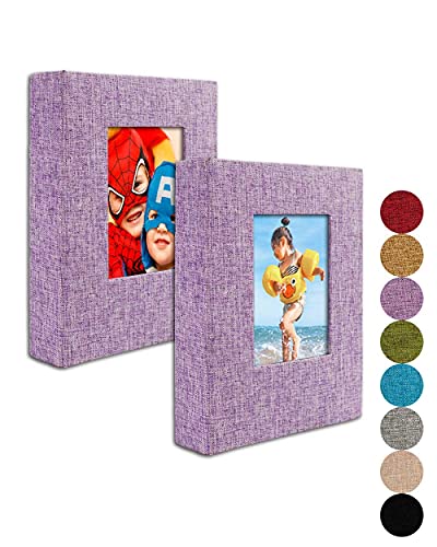 GPIRAL Small Photo Album 4x6 – Clear Pages, Linen Cover with Front Window, Pack of 2, Each Album Holds 52 Photos, Small Brag Book for 4x6 Pictures, Lilac Purple Fabric - color: Lilac Purple, size: 4x6"-2 PACK