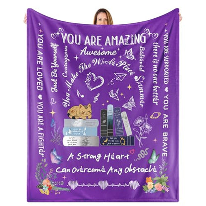 Encourage Get Well Blanket Birthday Gift for Women 52 x 60'' | Recovery Blanket with Words of Affirmation Inspirational Positive Thoughts and Quotes for Niece,Friend,Grandma - color: Purple