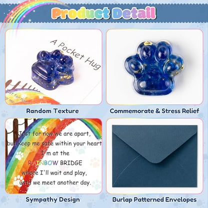 EYxsaxenk Loss of Pet Sympathy Gift - Blue Gold Foil Mini Paw Pocket Hug and Rainbow Bridge Memorial Card Envelope Remembrance Gift for Loss of Dog Cat Sympathy Favor Pet Lover Adult Stress Relief Toy - color: Blue + Rainbow Card
