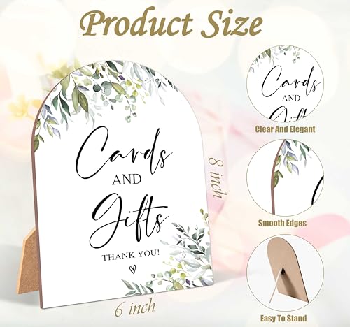 Greenery Cards and Gifts Sign, Wedding Ceremony Signs, 6 x 8 Inch Arch Wooden Tabletop Sign with Stand, Wedding Reception Decoration Supplies (PZ01) - color: Cards and Gifts