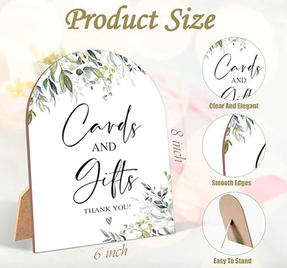 Greenery Cards and Gifts Sign, Wedding Ceremony Signs, 6 x 8 Inch Arch Wooden Tabletop Sign with Stand, Wedding Reception Decoration Supplies (PZ01) - color: Cards and Gifts