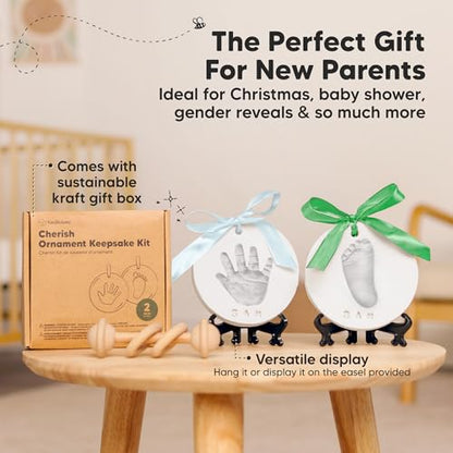 Baby Handprint Footprint Ornament Keepsake Kit, Imprint (Silver Paint) - color: Cherish, Silver Paint