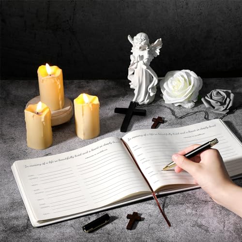 Patelai Funeral Guest Book with Pen Memorial Service Celebration of Life Sign in Book for Funeral Leather Cardinal in Loving Memorial Gift, 112 Pages(Flower) - style: Flower