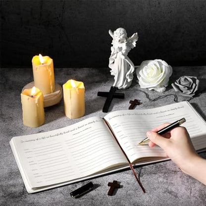 Patelai Funeral Guest Book with Pen Memorial Service Celebration of Life Sign in Book for Funeral Leather Cardinal in Loving Memorial Gift, 112 Pages(Flower) - style: Flower