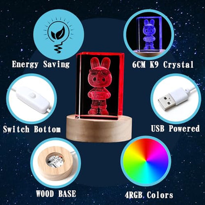 Crystal Ball Night Light, 3D Easter Bunny Crystal Ball Decor, Laser Engraved Glass Sphere with Wooden Base, USB LED Night Light for Bedroom Desk - size: 3D Smile Bunny