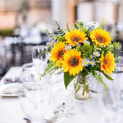 15" Sunflowers Artificial Flowers 25 Branches Grave Flowers for Cemetery | Faux Sunflowers Silk Summer Flowers Arrangements for Vase Bridal Bouquets Wedding Centerpieces Home Kitchen Table - color: Yellow,blue