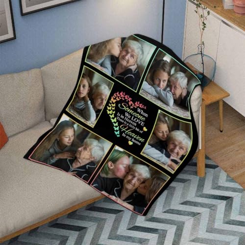 Custom Memorial Blanket Gifts When Someone We Love is in Heaven There's a Little Bit of Heaven in My Home Personalized Photo Collage Blankets with Name Loss Sympathy Blanket for Loss of Dad Mom - color: No.1
