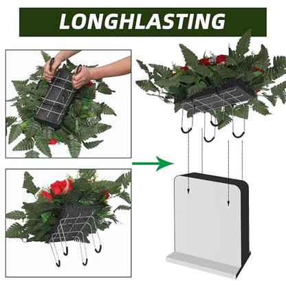 Wocst Headstone Flower Saddle,Large Artificial Cemetery Flowers for Grave Artificial Roses Daisy Saddle for Cemetery Headstone (Red) - color: Red