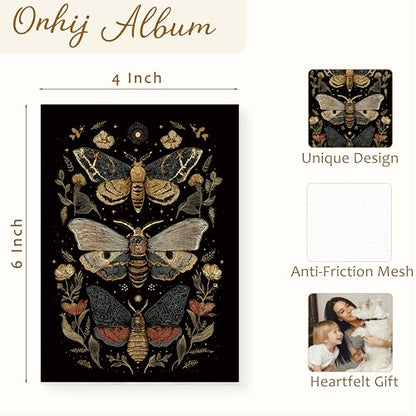 Dark Academia Butterfly Photo Album 4x6 Hold 36 Photos, Mystical Gothic Moth Botanical Art Deco Small Photo Album Picture Memory Book Keepsake for Family Graduation Travel Vacation - color: Moth