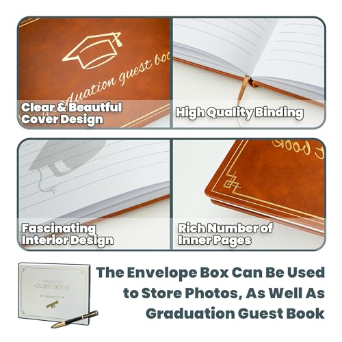Graduation Guest Book 2026 - Memory Scrapbook for College Gifts Graduation, Guest Book for Graduation Party Sign-In with Custom Message 120 Pages, 7x9 Inch Elegant Graduation Yearbook (Brown) - color: brown