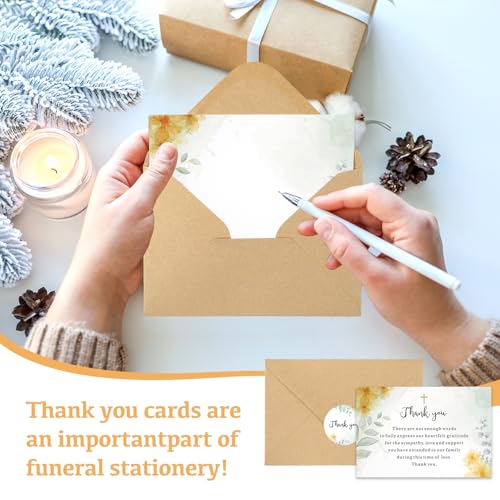 50 Set Funeral Thank You Cards with Envelopes and Matching Seal Stickers,Thank You Sympathy Cards with Message,Bereavement Sympathy for Funeral Family Friends Loved Ones（flowers） - style: Flower