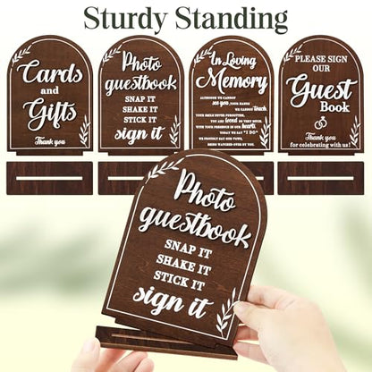 STOFINITY Rustic Wedding Signs, Set of 4 Wood Table Signs for Reception | Photo guestbook sign, gifts and cards sign, please sign our guest book, in loving memory plaque, wood build - color: Set 4