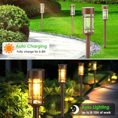 Mancra 8 Pack Solar Outdoor Lights, Bright Up to 12 Hrs Solar Lights for Outside, Waterproof Solar Garden Lights for Patio, Yard and Landscape, Brown - color: Brown