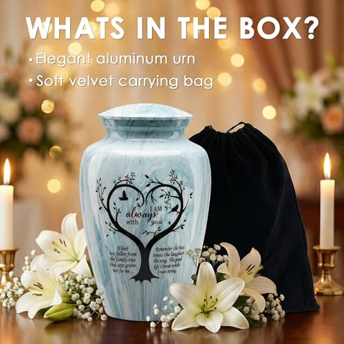 Emvency Urn for Ashes, Metal Alloy, 10" H x 6" W, Light Blue - color: Aqua Blue