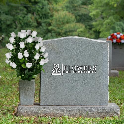 Artificial Cemetery Flowers - Gravesite Flowers - White Roses - color: White Roses, size: (1) Bouquet