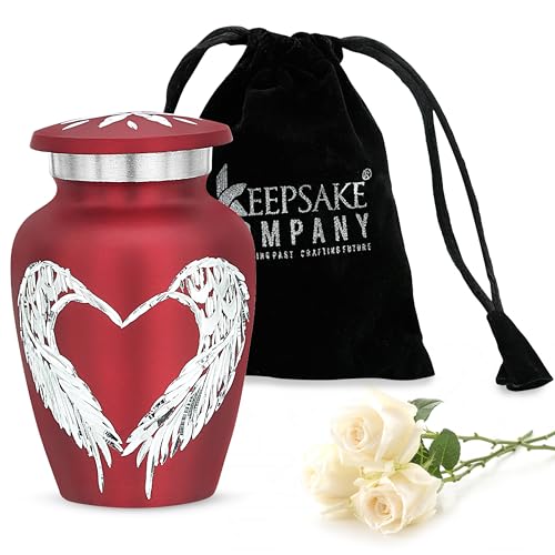 Angel Wings & Heart Cremation Urn (Red Shimmer, Large)' (Red Shimmer, Single - Miniatue) - color: Red