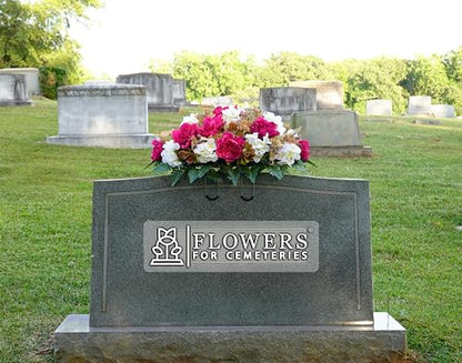 Artificial Cemetery Flowers - Grave Decoration - Fall Arrangement - 30" Long Plum Peony and White Hydrangea Saddle for Loved One's Headstone - size: Saddle