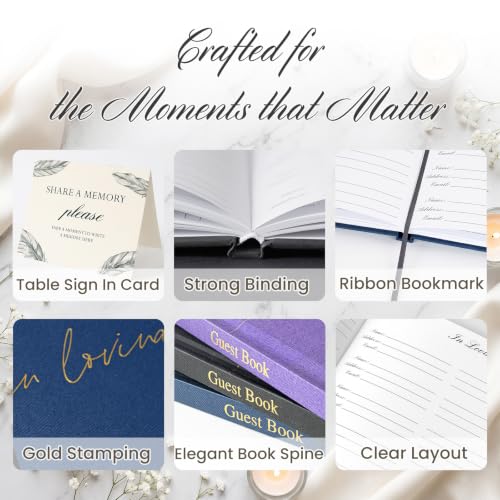 Funeral Guest Book for Celebration of Life, in Loving Memory Sign in Book - color: Navy
