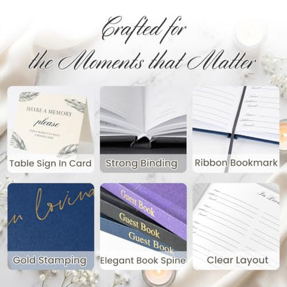 Funeral Guest Book for Celebration of Life, in Loving Memory Sign in Book | 320 Entries, Table Sign Card Included, Gold Stamping, Twill-Textured Paper Cover, Memorial Keepsake, 9x7.5", Navy - color: Navy