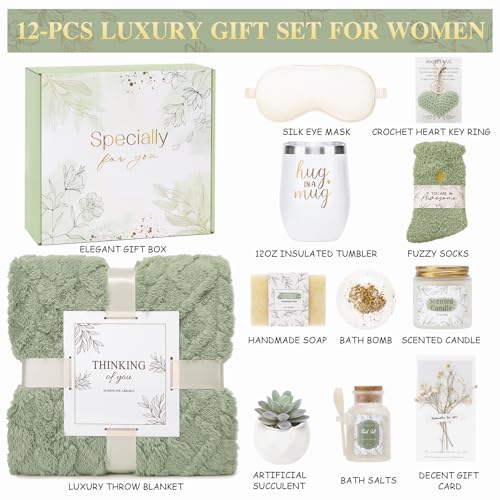 Get Well Gifts for Women Self Care Gifts Basket - Relaxing Spa Care Package After Surgery Feel Better Sympathy Mothersday Birthday Gift for Her Mom Sister Friend Wife (Green) - color: Green