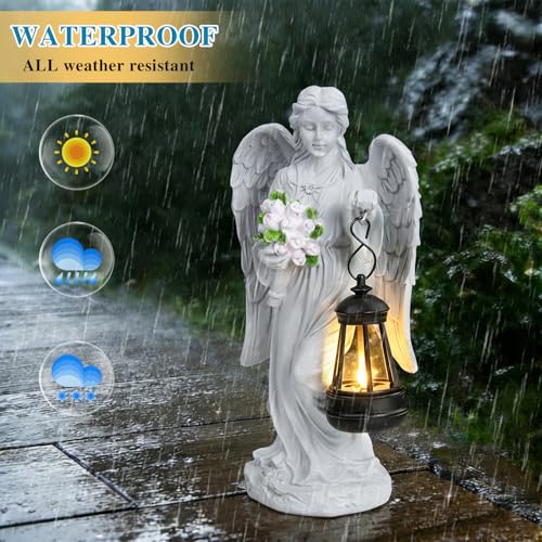 Solar Angel Garden Statue Outdoor Decor, 9 inches Angel Sculpture for Outside Patio Lawn Yard Art Gifts for Mom Grandma Women